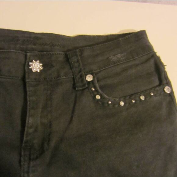 Y2K Rhinestone Studded Black Capri Pants Sexy Couture Size 13 - Picture 3 of 7